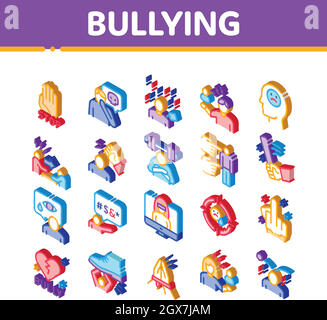 Bullying Aggression Isometric Icons Set Vector Stock Vector