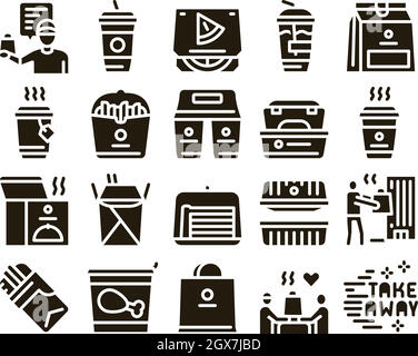 Take Away Food And Drink Delivery Icons Set Vector Stock Vector