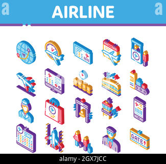 AirAnd Airport Isometric Icons Set Vector Stock Vector