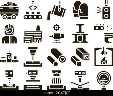 Metallurgical Collection Elements Icons Set Vector Stock Vector