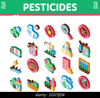 Pesticides Chemical Isometric Icons Set Vector Stock Vector