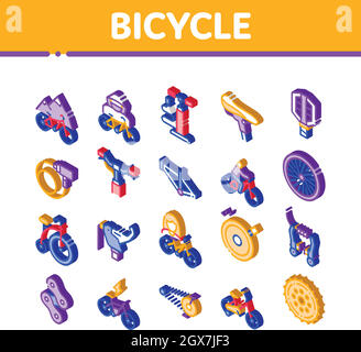 Bicycle Bike Details Isometric Icons Set Vector Stock Vector