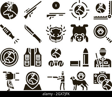 Hunting Equipment Glyph Set Vector Stock Vector