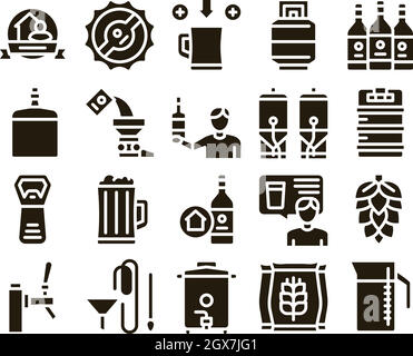 Home Brewing Beer Glyph Set Vector Stock Vector