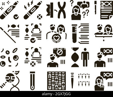 Paternity Test Dna Glyph Set Vector Stock Vector