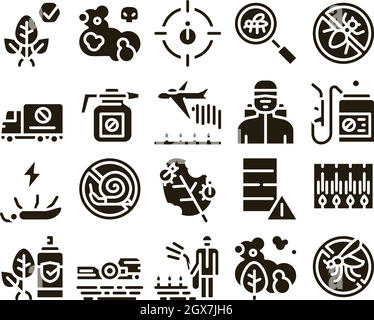 Pesticides Chemical Glyph Set Vector Stock Vector