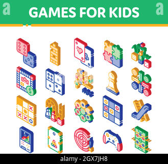 Interactive Kids Games Vector Isometric Icons Set Stock Vector