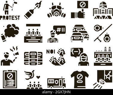 Protest And Strike Glyph Set Vector Stock Vector