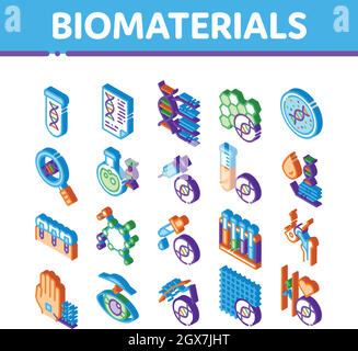 Biomaterials Isometric Icons Set Vector Stock Vector