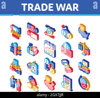 Trade War Business Isometric Icons Set Vector Stock Vector