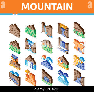 Mountain Landscape Isometric Icons Set Vector Stock Vector