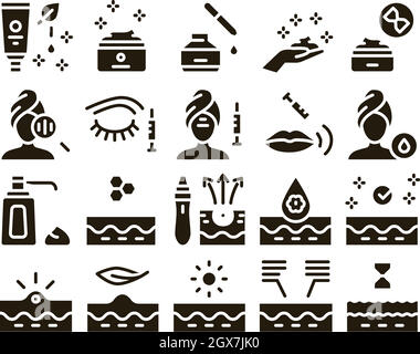 Skin Care Cosmetic Glyph Set Vector Stock Vector