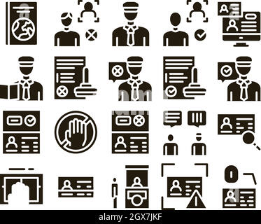 Passport Control Check Glyph Set Vector Stock Vector