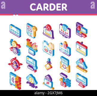 Carder Hacker Isometric Elements Icons Set Vector Stock Vector