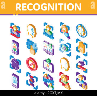 Recognition Isometric Elements Icons Set Vector Stock Vector
