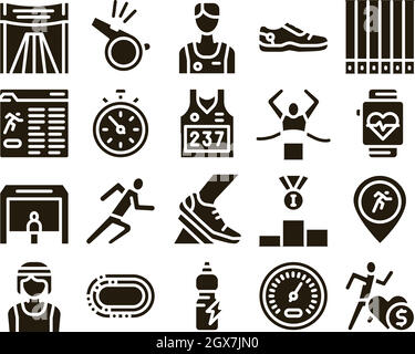Marathon Collection Elements Icons Set Vector Stock Vector