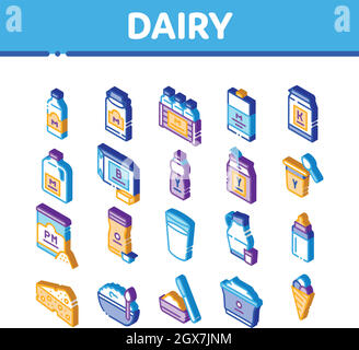 Dairy Drink And Food Isometric Icons Set Vector Stock Vector