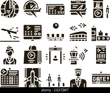 Airline And Airport Glyph Set Vector Stock Vector