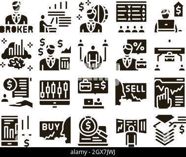 Broker Advice Business Glyph Set Vector Stock Vector
