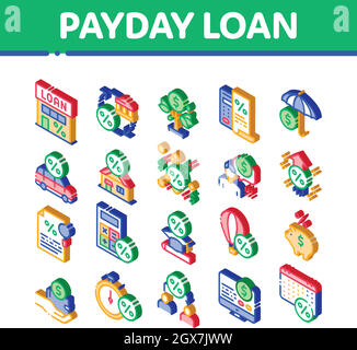 Payday Loan Isometric Elements Icons Set Vector Stock Vector