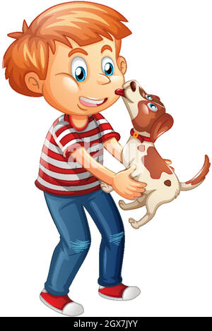 Boy playing with a dog isolated on white background Stock Vector Image ...