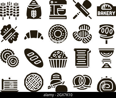 Bakery Tasty Food Glyph Set Vector Stock Vector