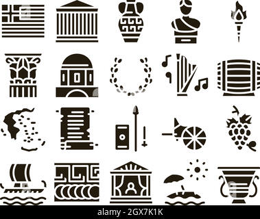 Greece Country History Glyph Set Vector Stock Vector