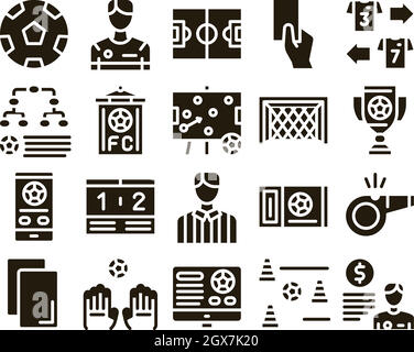 Soccer Football Game Glyph Set Vector Stock Vector