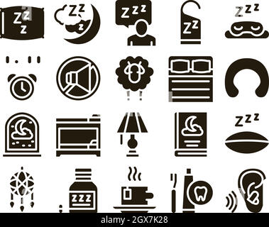 Sleeping Time Devices Glyph Set Vector Stock Vector