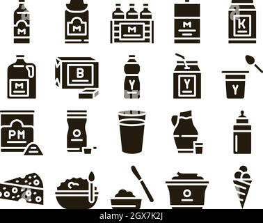 Dairy Drink And Food Glyph Set Vector Stock Vector