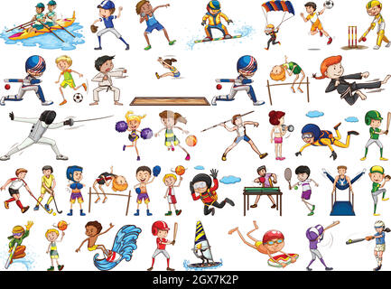 Sport activities by boys, girls, kids, athletes isolated Stock Vector