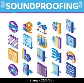 Soundproofing Building Isometric Icons Set Vector Stock Vector