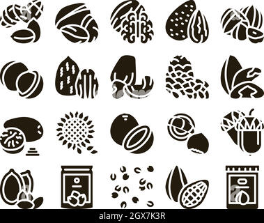 Nut Food Different Glyph Set Vector Stock Vector