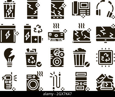 Electrical Waste Tools Glyph Set Vector Stock Vector