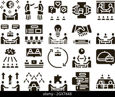 Business Meeting Conference Icons Set Vector Stock Vector