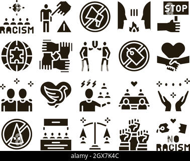 Racism Discrimination Glyph Set Vector Stock Vector