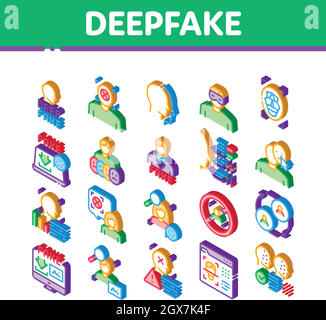 Deepfake Face Fake Isometric Icons Set Vector Stock Vector
