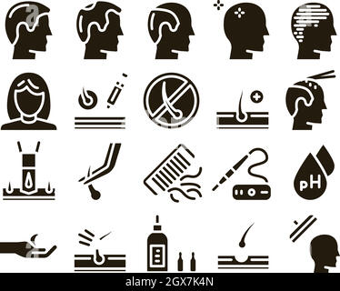 Hair Transplantation Glyph Set Vector Stock Vector