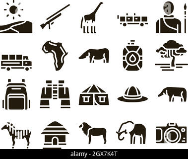 Safari Travel Collection Elements Icons Set Vector Stock Vector