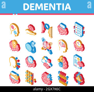 Dementia Brain Disease Isometric Icons Set Vector Stock Vector