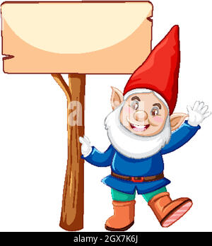 Gnome holding blank banner  in cartoon character on white background Stock Vector