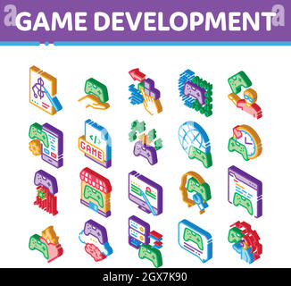 Video Game Development Isometric Icons Set Vector Stock Vector