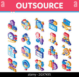 Outsource Management Isometric Icons Set Vector Stock Vector