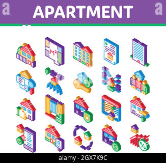 Apartment Building Isometric Icons Set Vector Stock Vector