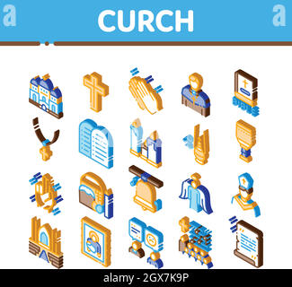Church Christianity Isometric Icons Set Vector Stock Vector