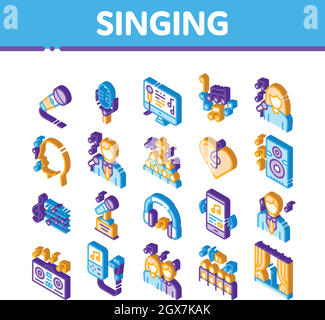 Singing Song Isometric Icons Set Vector Stock Vector
