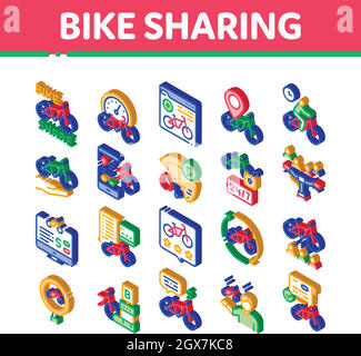 Bike Sharing Business Isometric Icons Set Vector Stock Vector