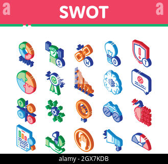 Swot Analysis Strategy Isometric Icons Set Vector Stock Vector