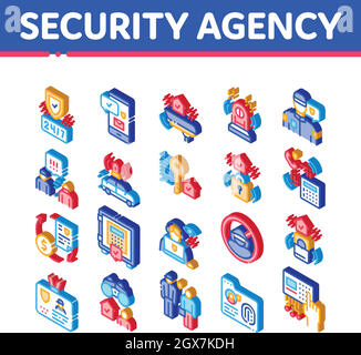 Security Agency Isometric Icons Set Vector Stock Vector