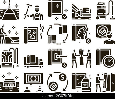 Carpet Cleaning Washing Service Icons Set Vector Stock Vector
